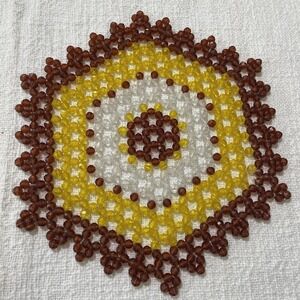Vintage Beaded Mat Table Top Home Decor Runner Centerpiece Plastic 70's